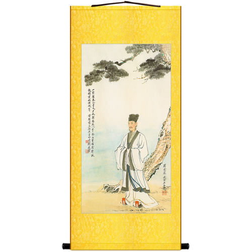 韩愈人物画 唐宋八大家历史文人卷轴挂画 中式复古绢布丝绸装饰画