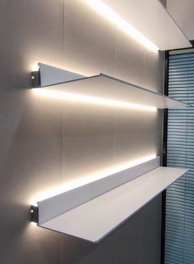 铝合金置物架内置发光LED带灯层板挂墙上金属置物板简约白色书架