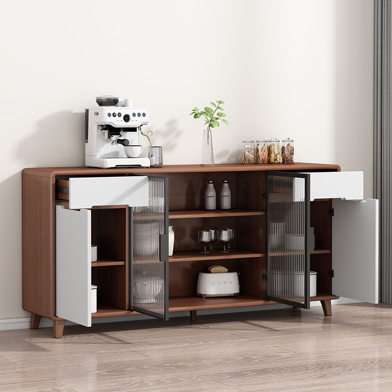 新中式实木餐边柜客厅饭厅厨房茶水柜微波炉碗盘柜储物置物收纳酒