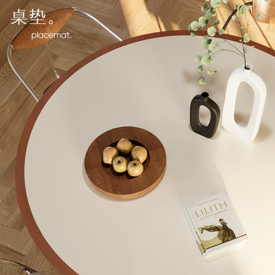 仿木纹岩板拼接设计圆桌垫软玻璃圆桌桌布防水防油免洗圆形餐桌垫