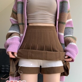 卡其色百褶裙2024春秋冬新款高腰a字修身羊毛Jk短裙