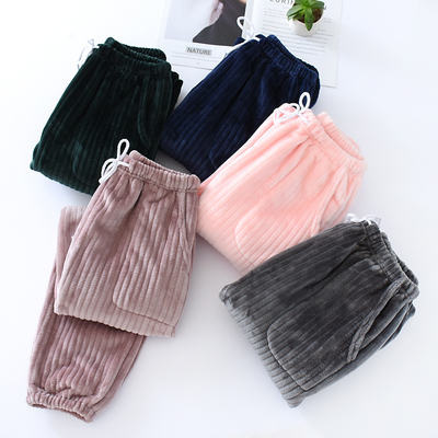 冬季女士法兰绒大码加厚男士睡裤珊瑚绒裤子加绒女外穿长裤家居裤