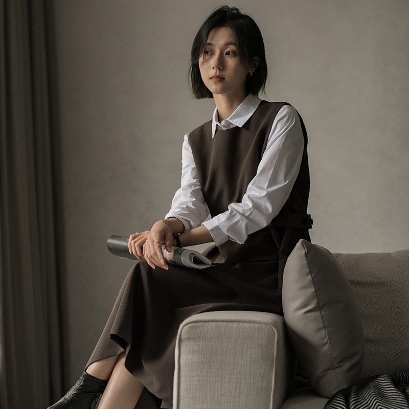 无谓2024秋款打底背心裙女装长款马甲裙无袖裙子宽松气质连衣裙女