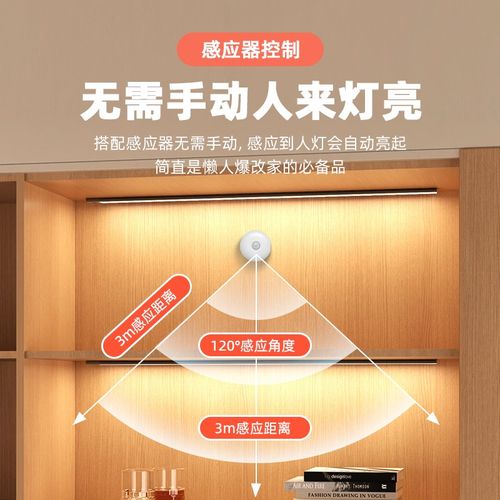 充电酒柜灯带无线自粘磁吸展示柜灯线条免接线橱柜手办遥控感应灯