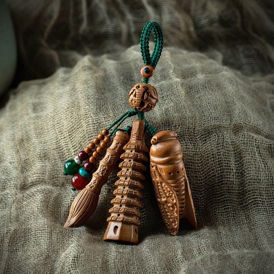 天然真桃木文昌笔和文昌塔钥匙扣九层学生木质钥匙挂件书包挂饰