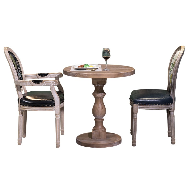 欧式复古做旧实木茶几小圆桌方桌美式木餐桌酒店咖啡厅桌椅组合