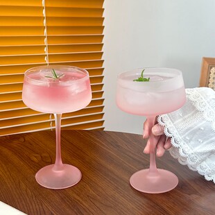 法式 粉色高脚玻璃杯微醺特调酒杯家用高颜值女生马天尼鸡尾酒杯子