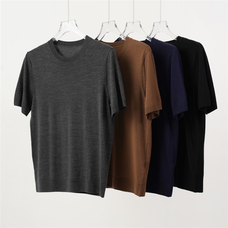 100支丝光精纺全羊毛 男士圆领短袖 休闲百搭T恤衫 春夏款 男装