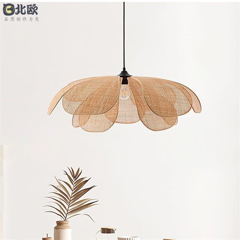 法式侘寂风吊灯竹编藤艺灯罩日式新中式民宿茶室卧室餐厅客厅灯具,家装灯饰光源,卧室/书房吊灯,淘宝优惠券,粉丝福利购,淘宝优惠卷