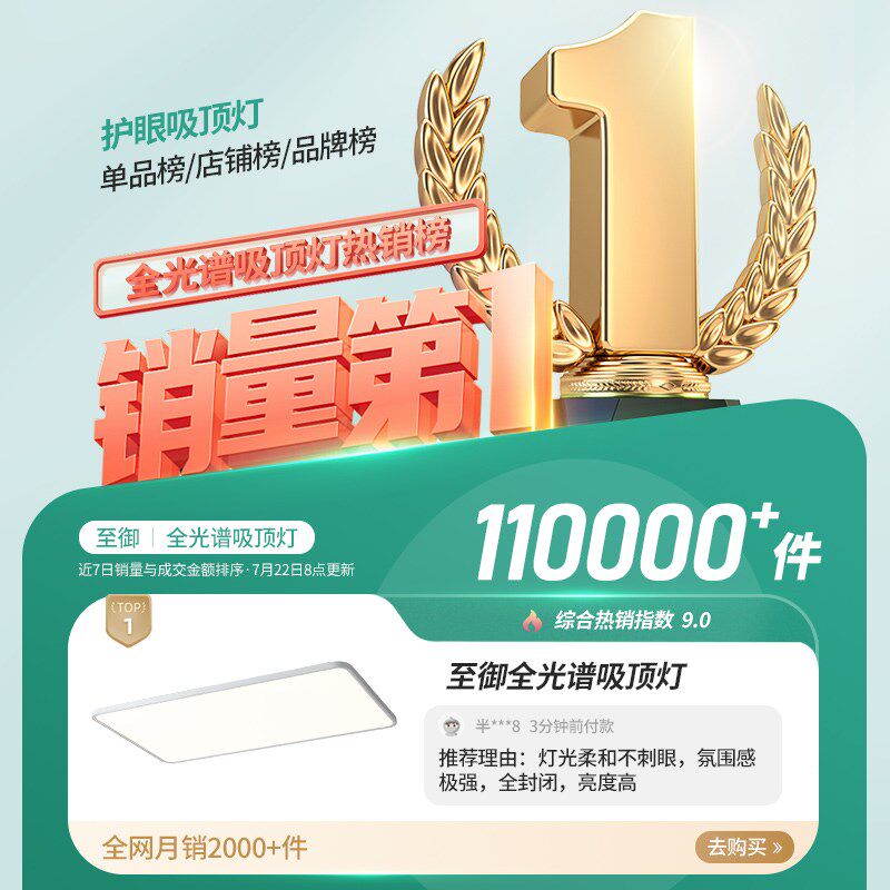 至御超薄客厅无缝隙护眼吸顶灯儿童灯具长方形无频闪低蓝光卧室灯,家装灯饰光源,护眼吸顶灯,淘宝优惠券,粉丝福利购,淘宝优惠卷