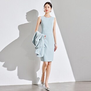正式 冰河蓝时尚 薄款 新款 场合百搭职场套裙 马甲连衣裙西服2025夏季