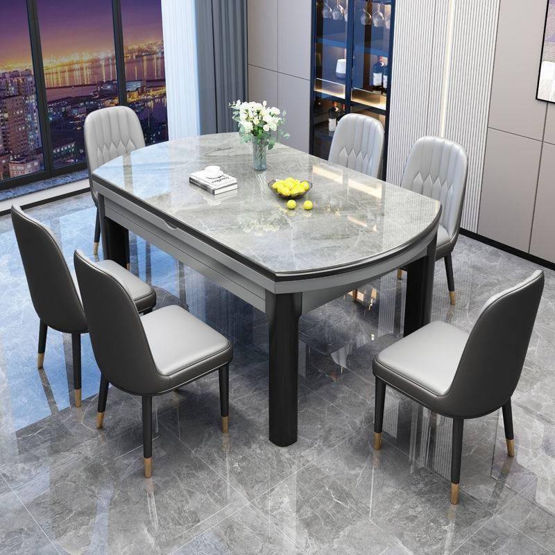 轻奢板餐桌椅组叠合现代简约木伸缩折小户岩型家用实/可变圆餐桌