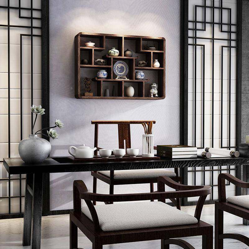 博古架宝阁实木中式挂现代简约墙茶架壁挂式置物架墙多上壁见详情