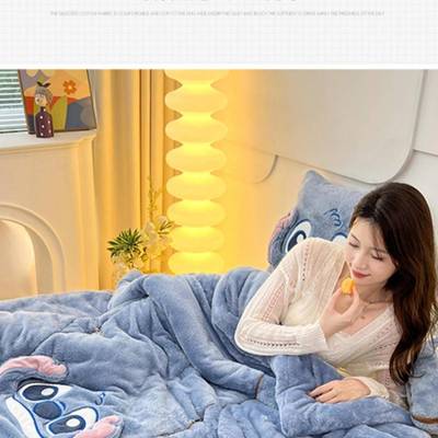 加厚绒蓝F97H7H57迪仔叠抱枕被子两用汽车上多折靠办公室枕保午睡