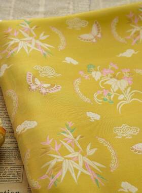 新款国背姜黄竹叶改良旗JDL-O2-4袍色织风布料中式马甲民族斜襟心