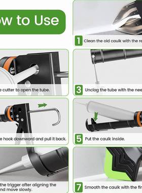 专业填缝枪套件，带填套缝剂去除具和QPI腻子工刀-5合1填缝工具装
