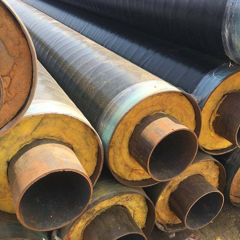 直埋钢套保温管预制岩复合聚氨钢酯蒸保温棉管玻璃棉保汽温蒸汽管