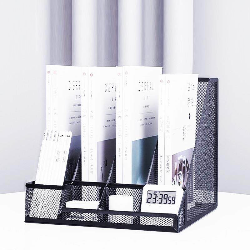 筒四联资带笔金属文件置物架书文4LBT架多功能桌面文件框办公料具