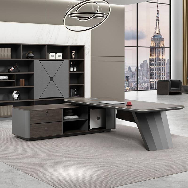 高档总现裁桌办公室稳重大理班体台经简约代老板办公桌柜一总裁桌