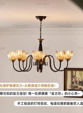 s中古风客厅a吊琉灯法式复古艺术璃70532花朵灯卧室cagd