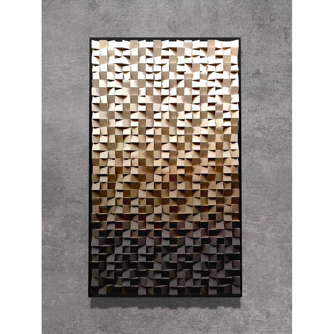 咖啡色渐变实木马赛克立体装饰画定制电视背景墙玄关画竖版扩散板