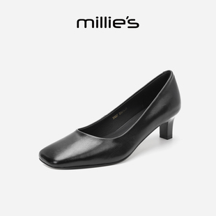 MILLIE'S/妙丽百丽女鞋2026秋季简约通勤鞋气质方头浅口单鞋女款