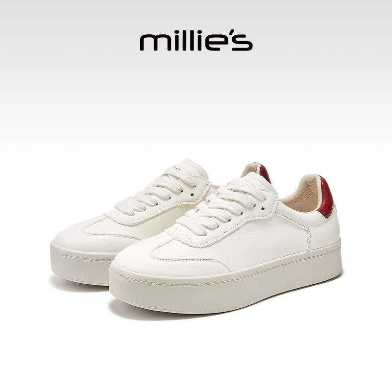 MILLIE'S/妙丽厚底小白鞋女款2026新款春秋时尚板鞋百搭休闲鞋子