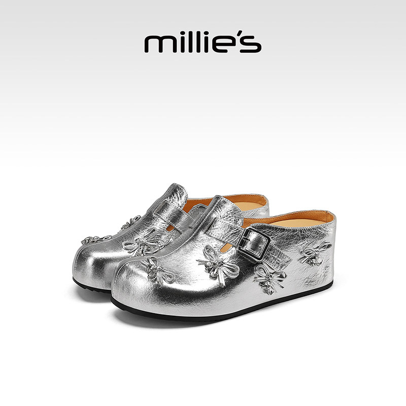 MILLIE'S/妙丽厚底包头拖鞋女2026新款春季勃肯鞋半拖配裙子单鞋