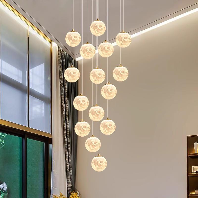 3D打印吊月长球楼梯吊灯6081吊灯复式楼楼梯客间别墅氛围厅挑空长