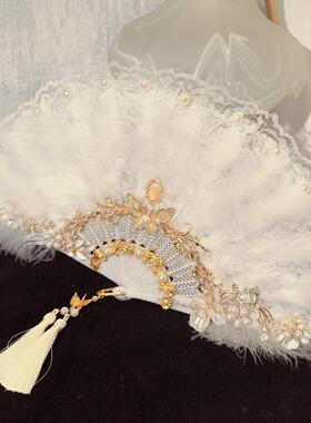 扇羽羽毛DDS扇团扇Lolit洛丽塔折扇仙白色古气典毛宫廷国子潮古风