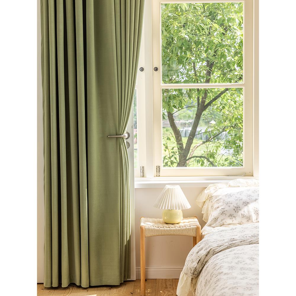 流人字纹窗帘抹茶绿色雪尼尔遮光儿童卧室无障碍豪华绿里奇迹行20