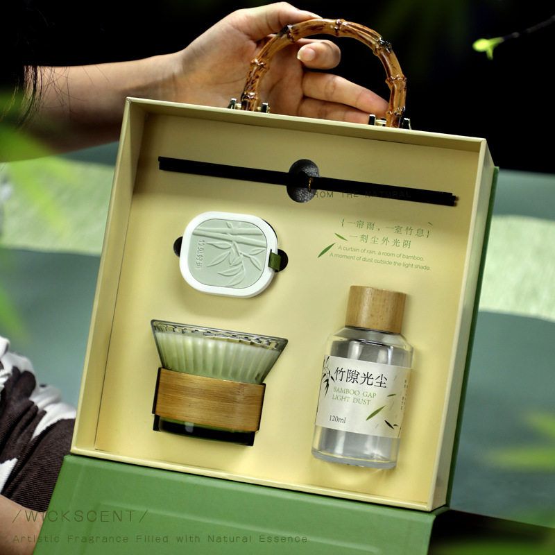 竹子香薰蜡烛礼盒套装感低温香薰摆件手工香氛国风新年伴手礼