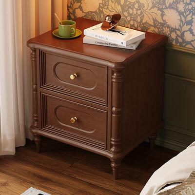 法式复实古风木床头高级感美式卧室床边柜家用户型小柜收纳储9688