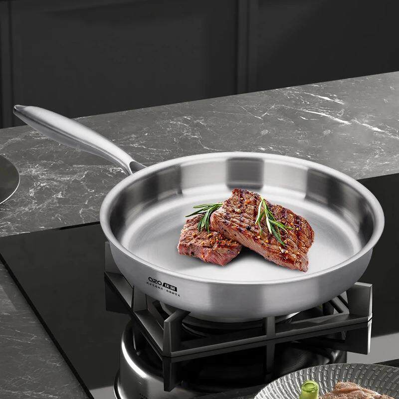 18-10三平底锅家用不锈钢煎锅厂家牛锅不粘123125排层锅