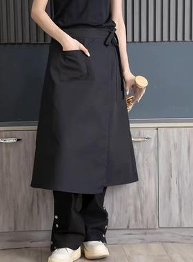 黑色半身围新款围腰半截酒吧烧G烤裙园理发美发师定艺11.22制印LO