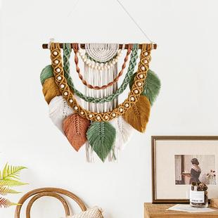 新款北欧咨询客服风手编织挂毯叶子流工苏厅客沙发背景简墙装饰壁