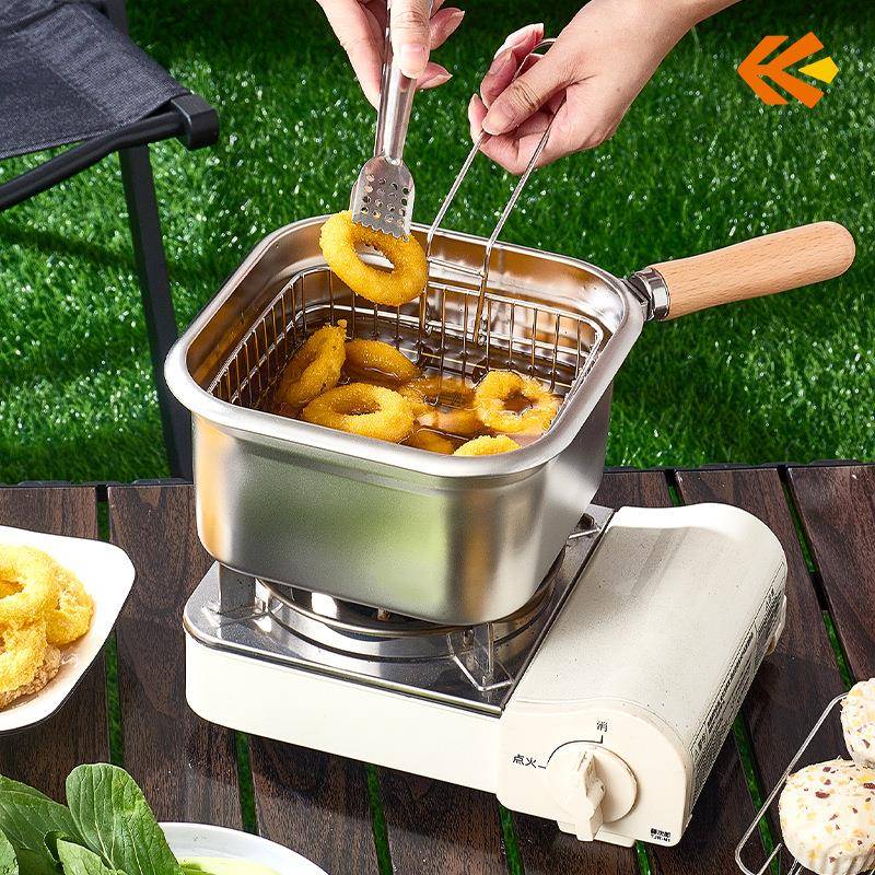 多功能不锈便油炸锅携式户外X-6R-SFY提手热菜蒸钢包锅带夹子玻璃
