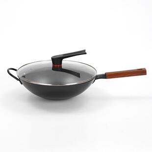 家用加厚圆底锻不粘锅锅木炒质手柄炒菜锅手工纯打铁34厘米锅礼品