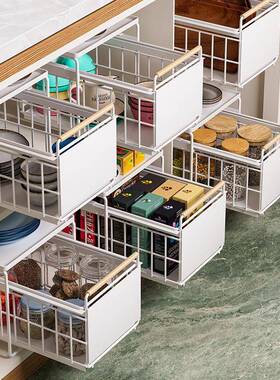 原木收棒厨房下层水槽置物架调料池碗碟抽拉式KM-55013水纳架橱柜