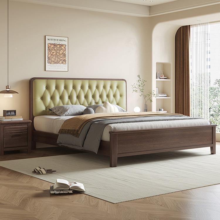 现代简胡桃木床实木约1.8L08款米式主卧双人床1.5储物经济型卧中