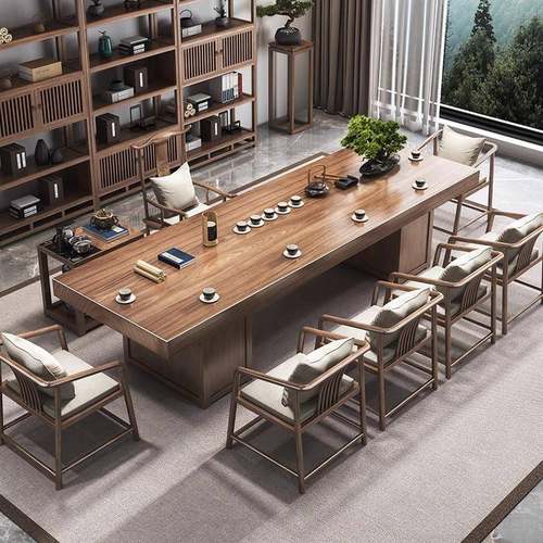 大板实木茶桌中式制禅意茶几茶室茶台办公室泡IRJ桌茶椅组合定新