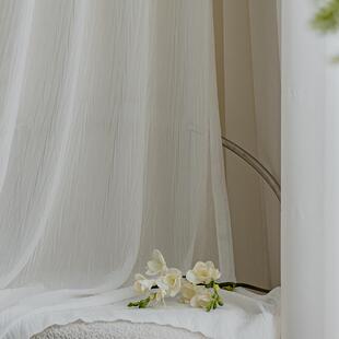 高法卧式轻奢窗MDZ纱窗帘2022年新款客厅室飘阳台窗白纱燕尾压皱