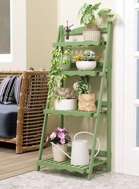 PZQ阳台多层花架子网折叠家落地式多肉盆架实木红花阶梯式挂式威