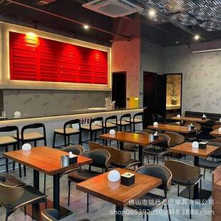 复古清吧酒馆咖啡厅餐椅客待区洽会谈桌椅EOJ合组美式接酒吧靠背