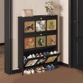 柜靠墙大容量入户斗玄关鞋 1101薄翻鞋 入户 风黑色复古架超sud 法式