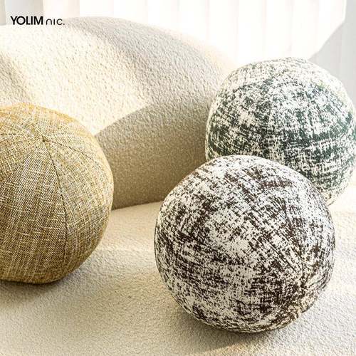 莫奈系北欧is风板雪尼尔棉UJG麻圆球形抱枕沙发异形样间稀奇n古列