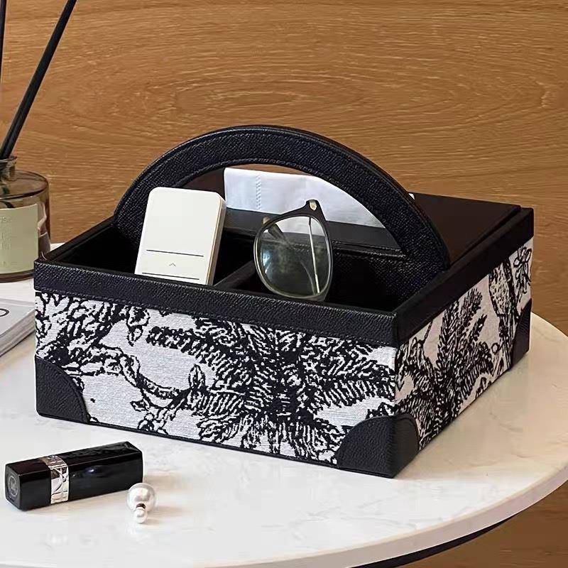 法式档轻奢风多功用能纸巾皮质抽纸盒家杂物盒收纳11客厅桌面高摆