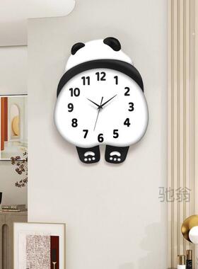 麓r熊猫钟脚时丫可PQJ摇摆简约现代客厅家钟表餐挂用厅卧室静音钟
