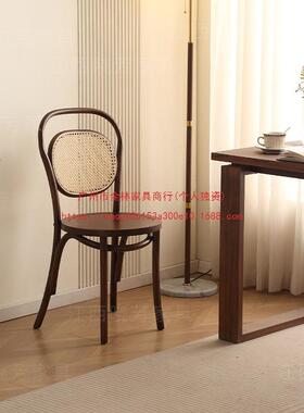 实木椅餐厅藤编古复子椅简约餐桌椅日式MNO靠背餐家用休闲椅
