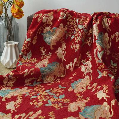 提秋冬厚实雪尼尔兔SL4582-1金子饰拜年服花面料复古风短袄色织丝